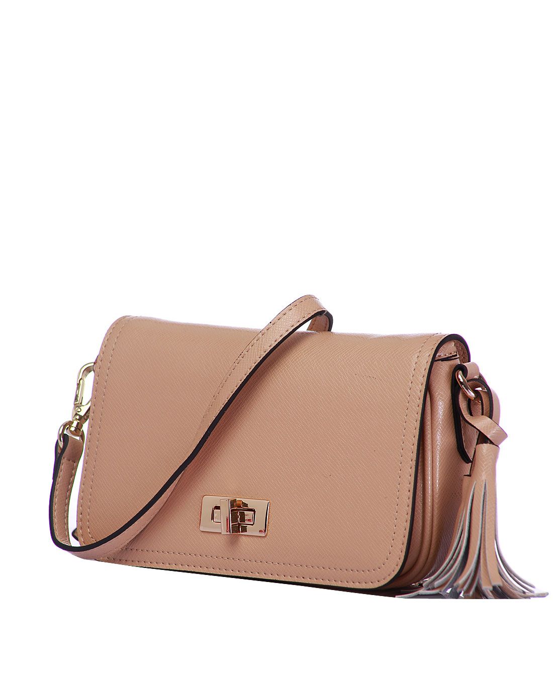 女款奶茶杏牛皮流苏埃菲尔斜挎包