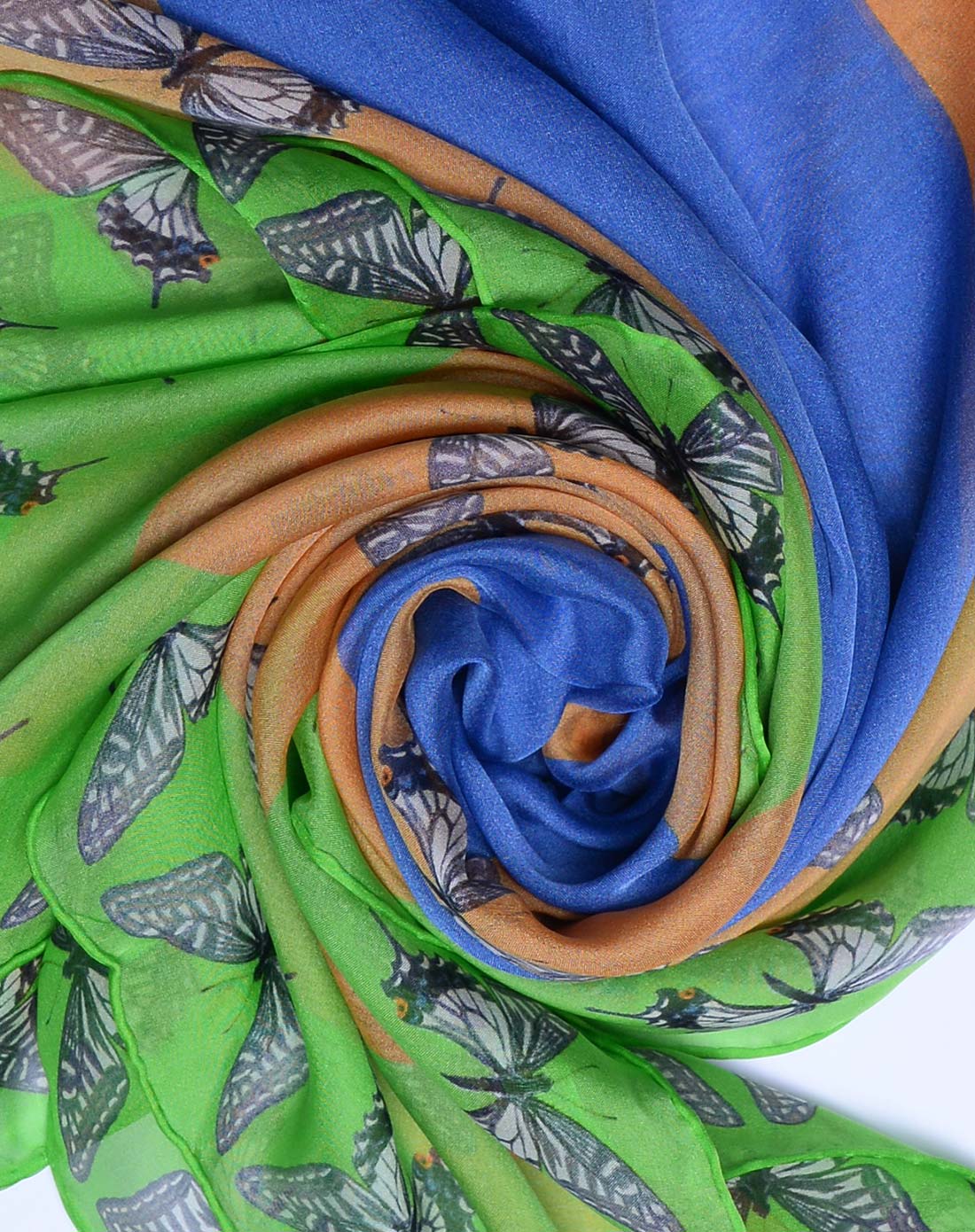 雪纺喷绘手工卷边真丝长巾