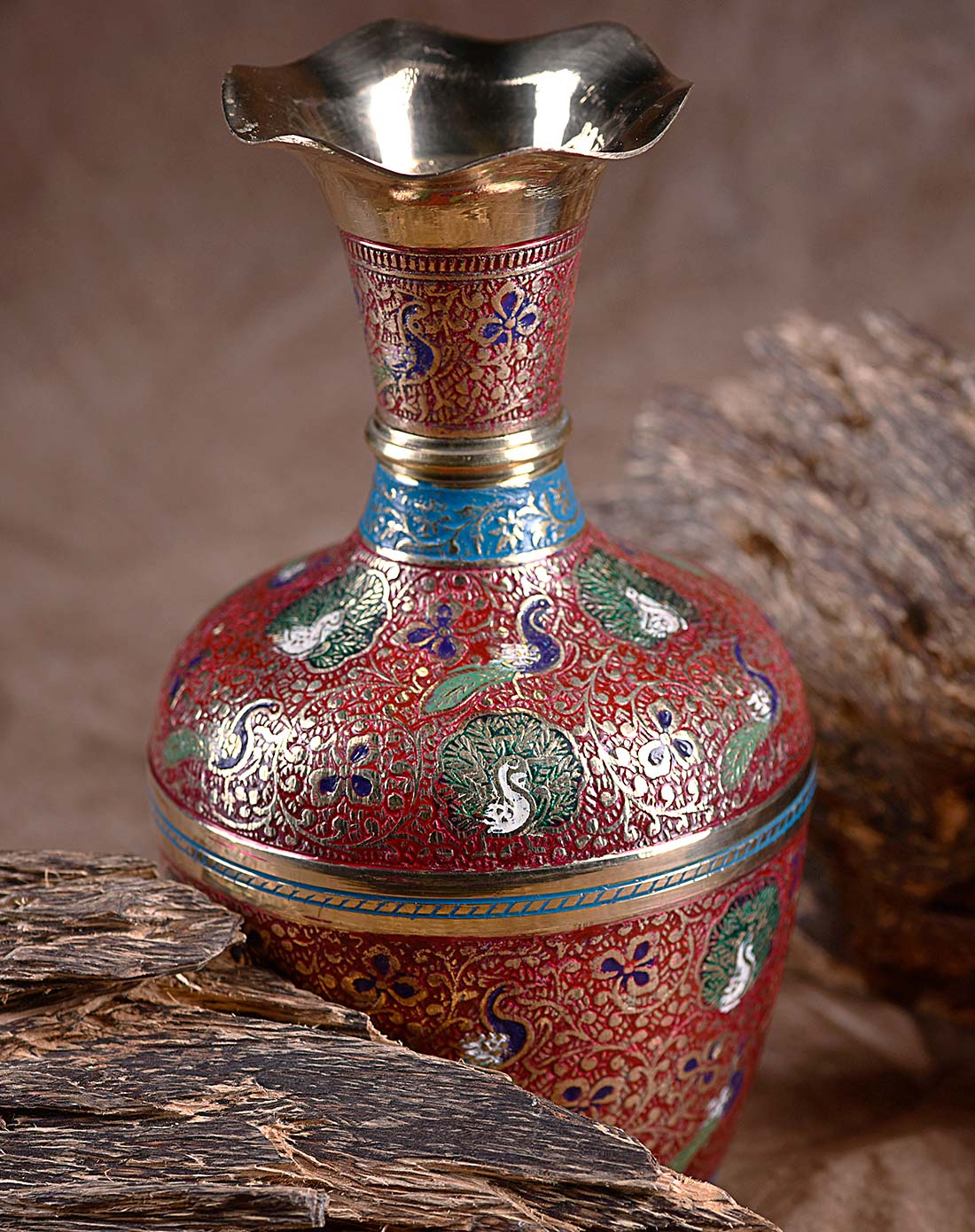 进口传统手工艺彩绘精雕铜器聚宝瓶4