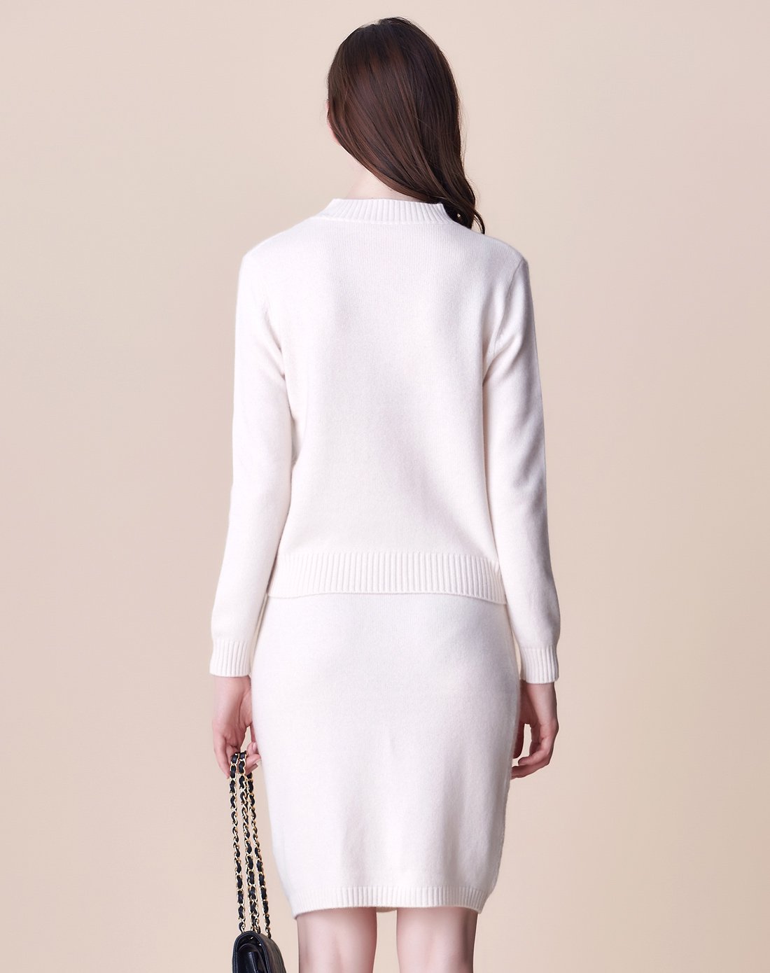 帕罗paluopo羊绒女士白色纯羊绒套头衫 裙子套装两件套ety53002-1-899