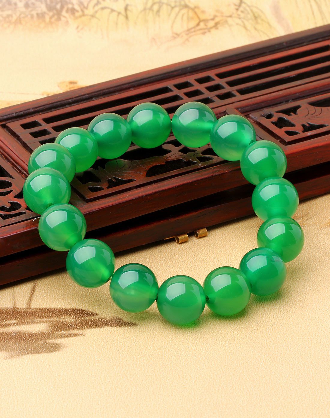 一生一石 翠微诗意天然绿玛瑙圆珠手链