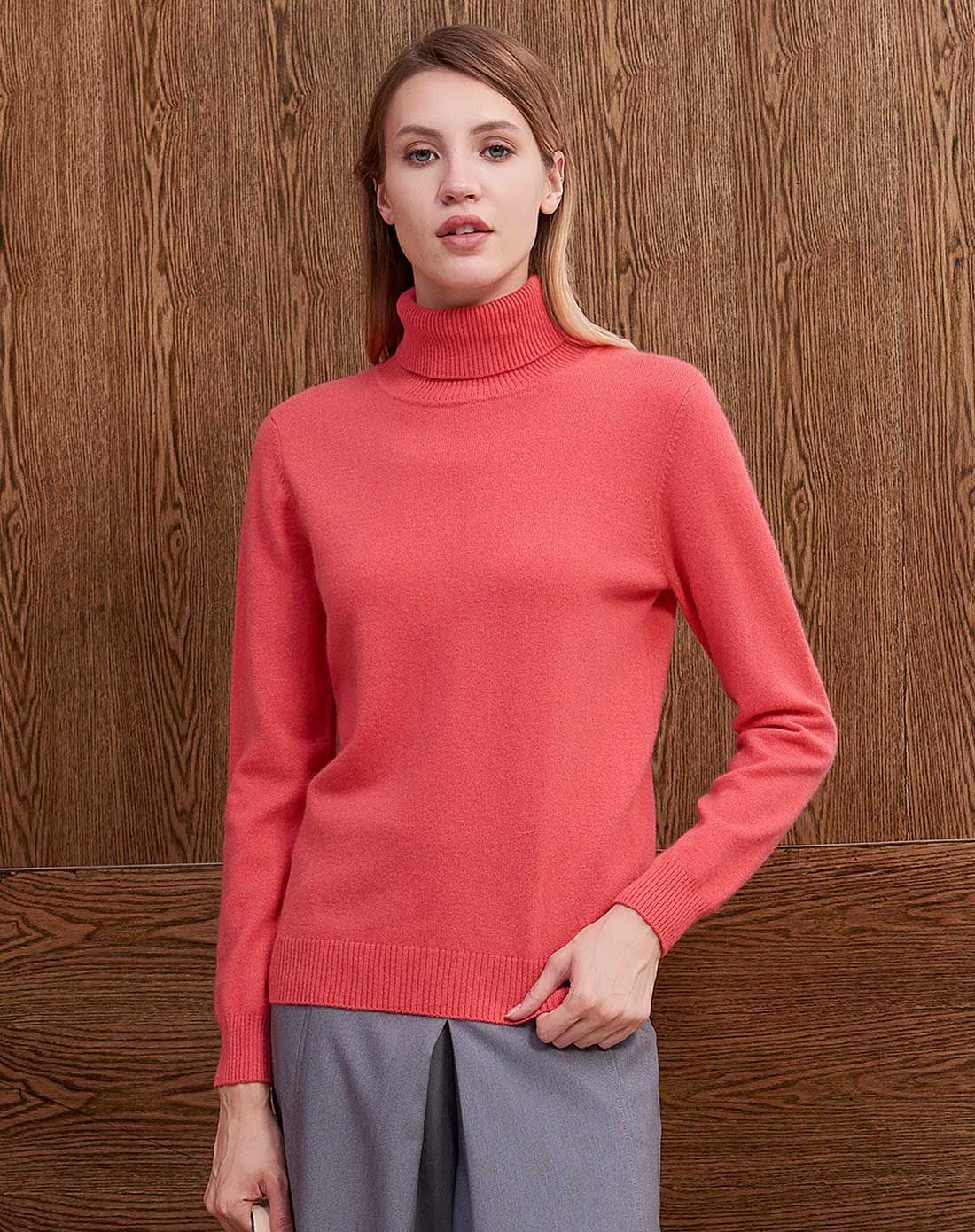 西瓜红时尚优雅羊绒衫