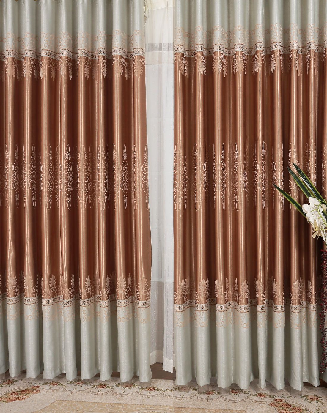 卡莉缇娜植绒遮光窗帘咖3*2.6m*2片挂钩 共6米