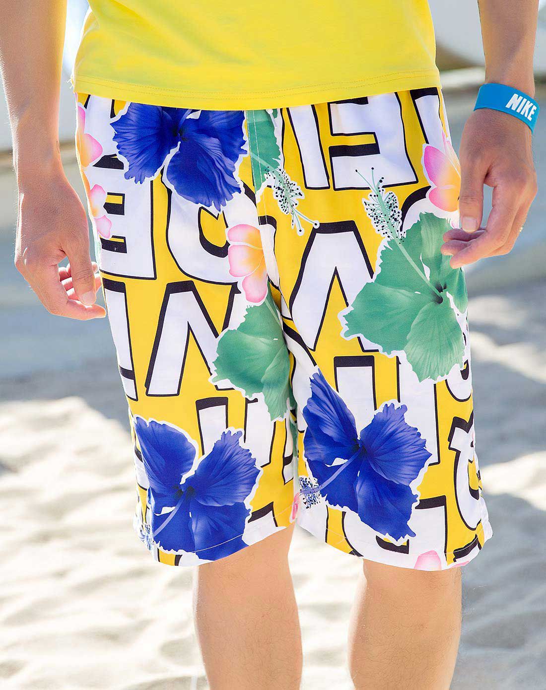 男士英文百合舒适时尚情侣款沙滩裤