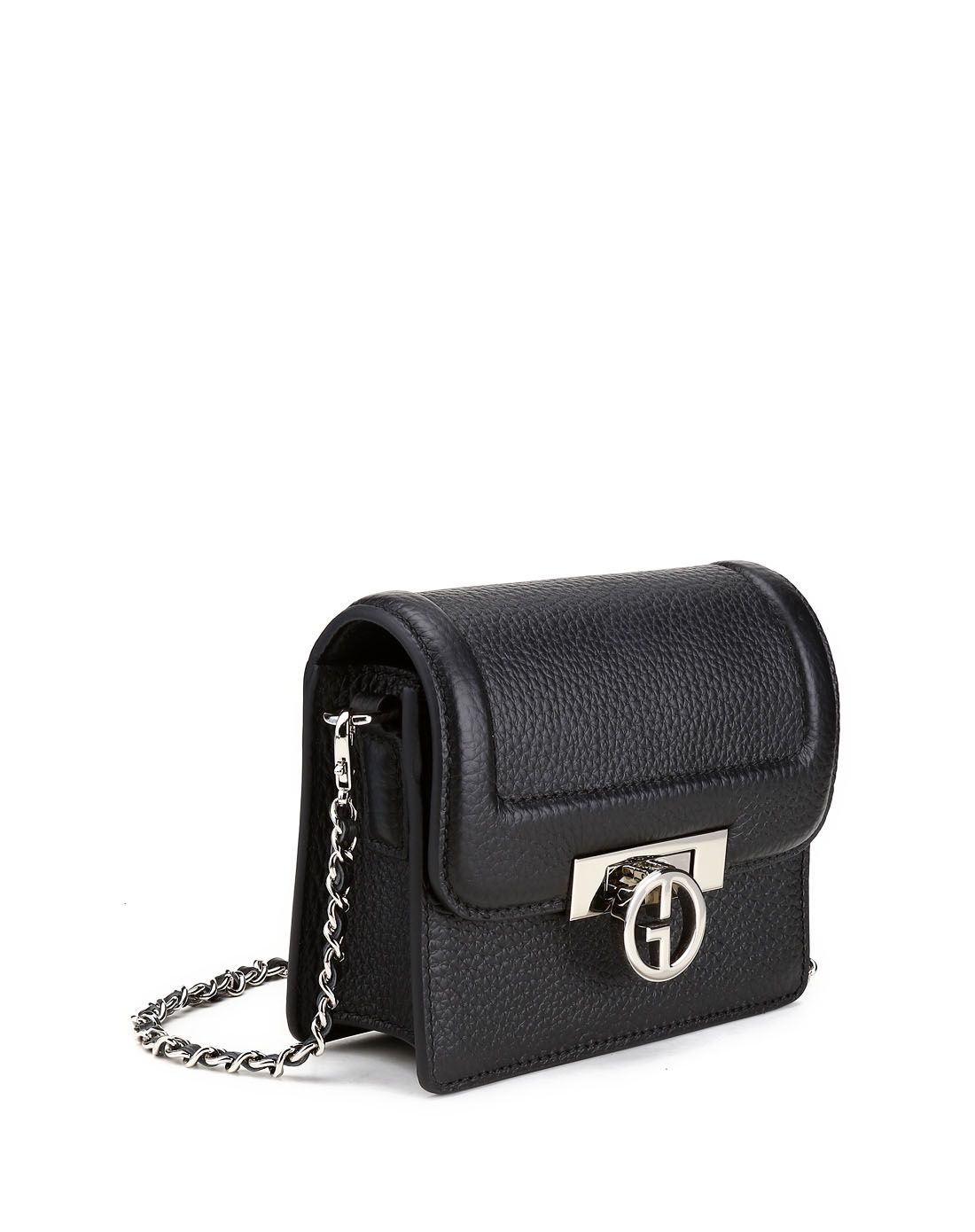 哥弟girdear黑色荔枝纹便携小斜挎包