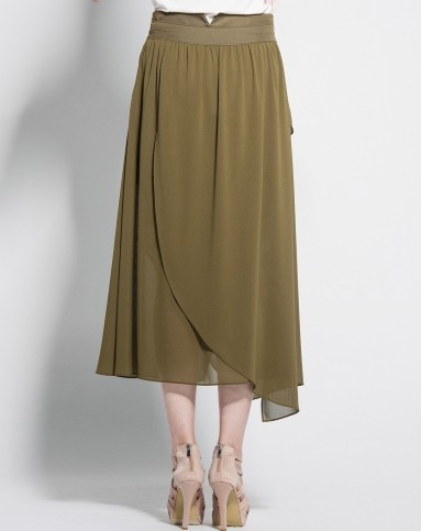 雅莹ep绿棕色半身长裙