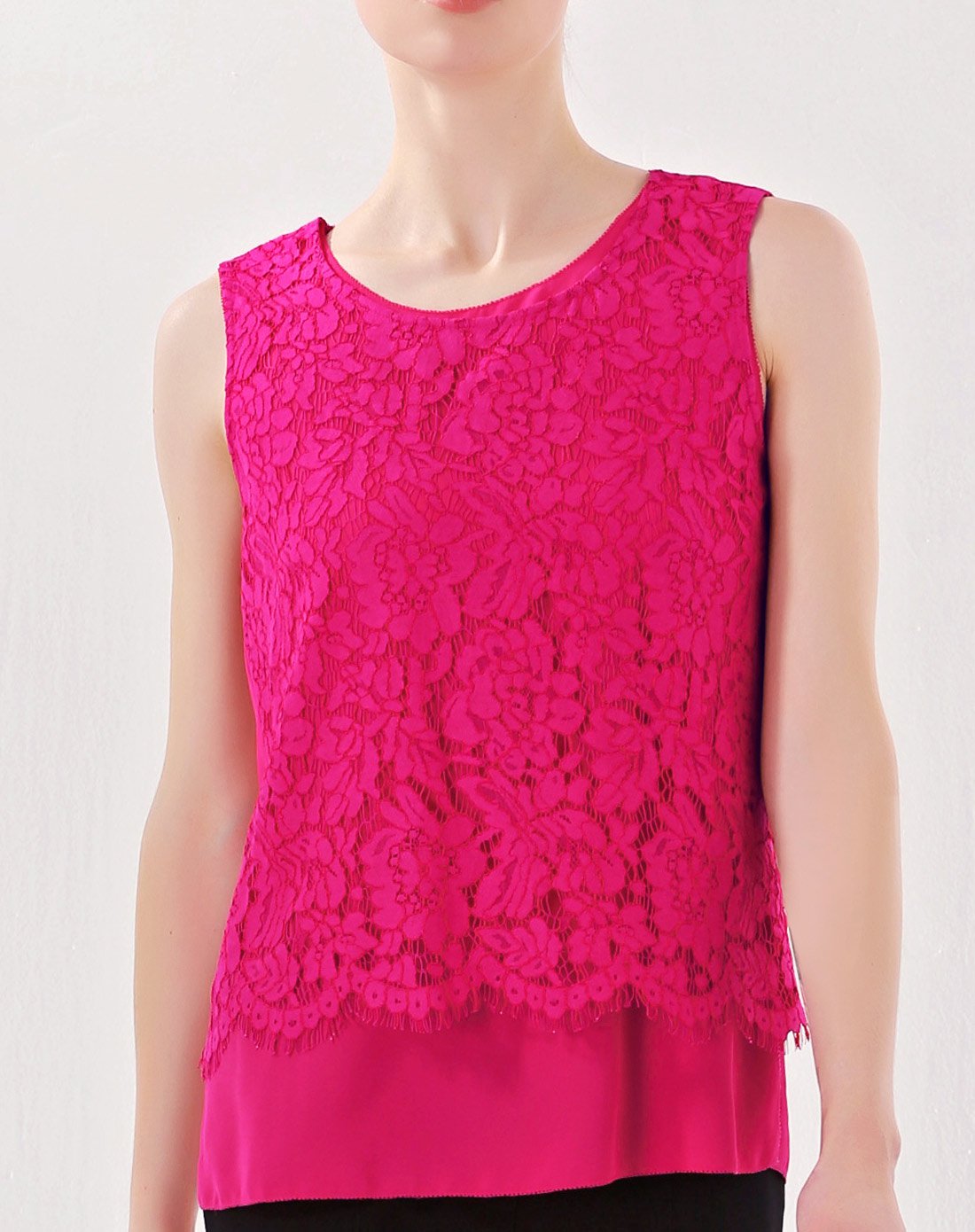 玫色蕾丝拼接休闲背心