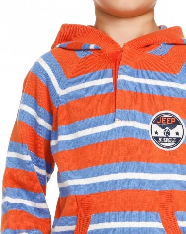 男童橘/蓝色连帽间纹长袖线衫