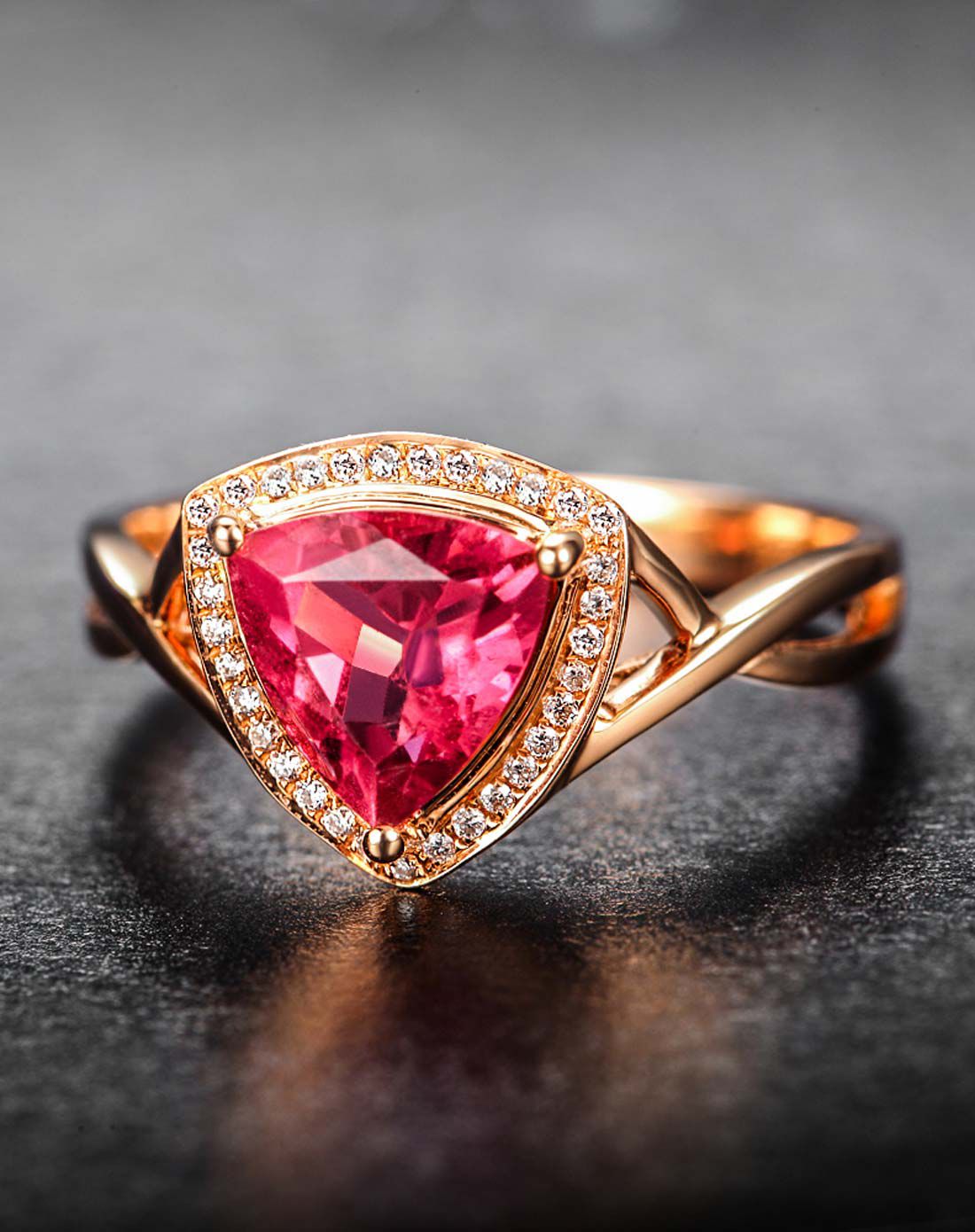 伊士蔓 1.2克拉玫瑰18k金红碧玺女戒-唯品会专供