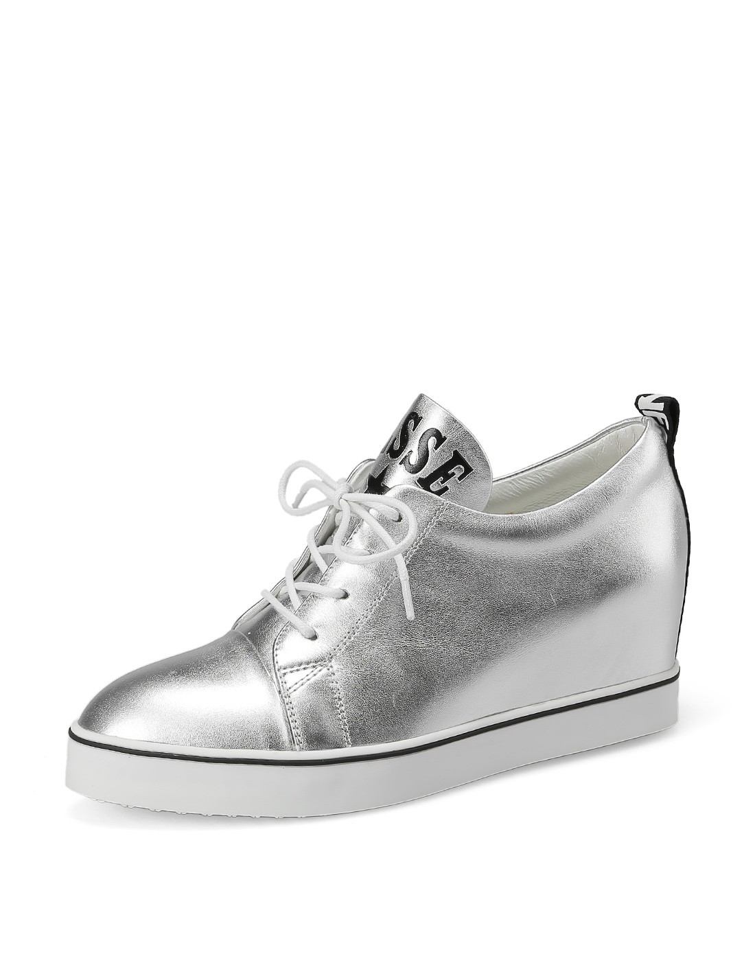 2015秋季新款银色牛皮系带内增高休闲鞋