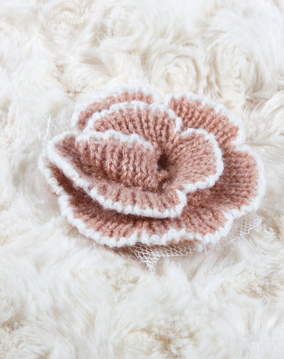 女童白色小碎花羊羔绒高领绒衫