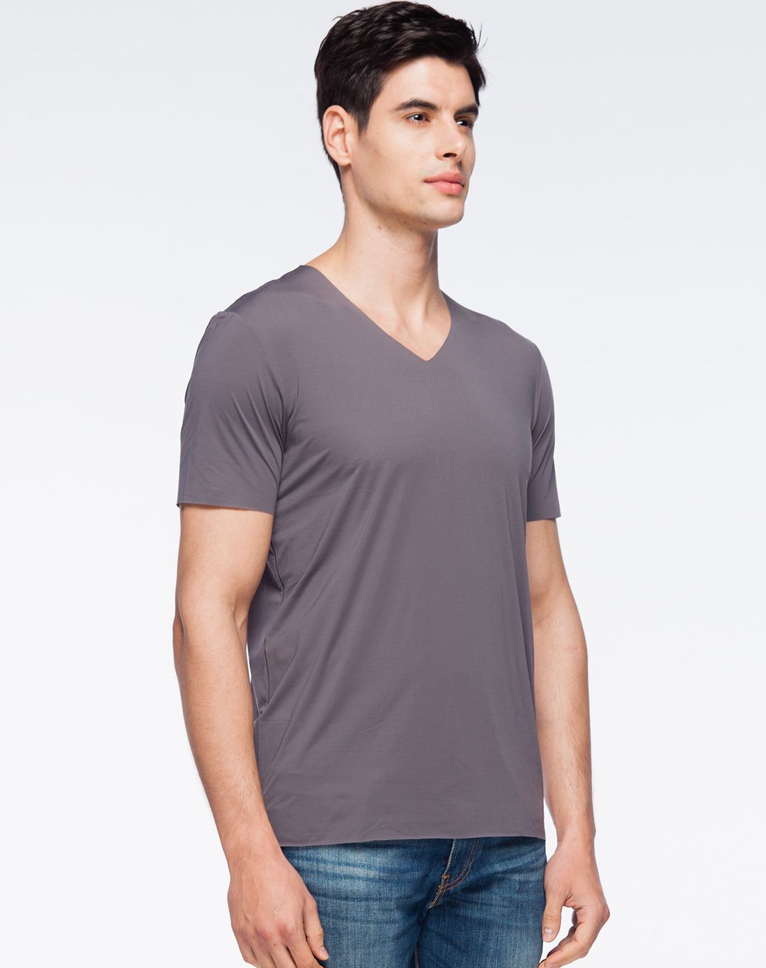 灰色超细锦纶无痕舒适丝滑时尚短袖