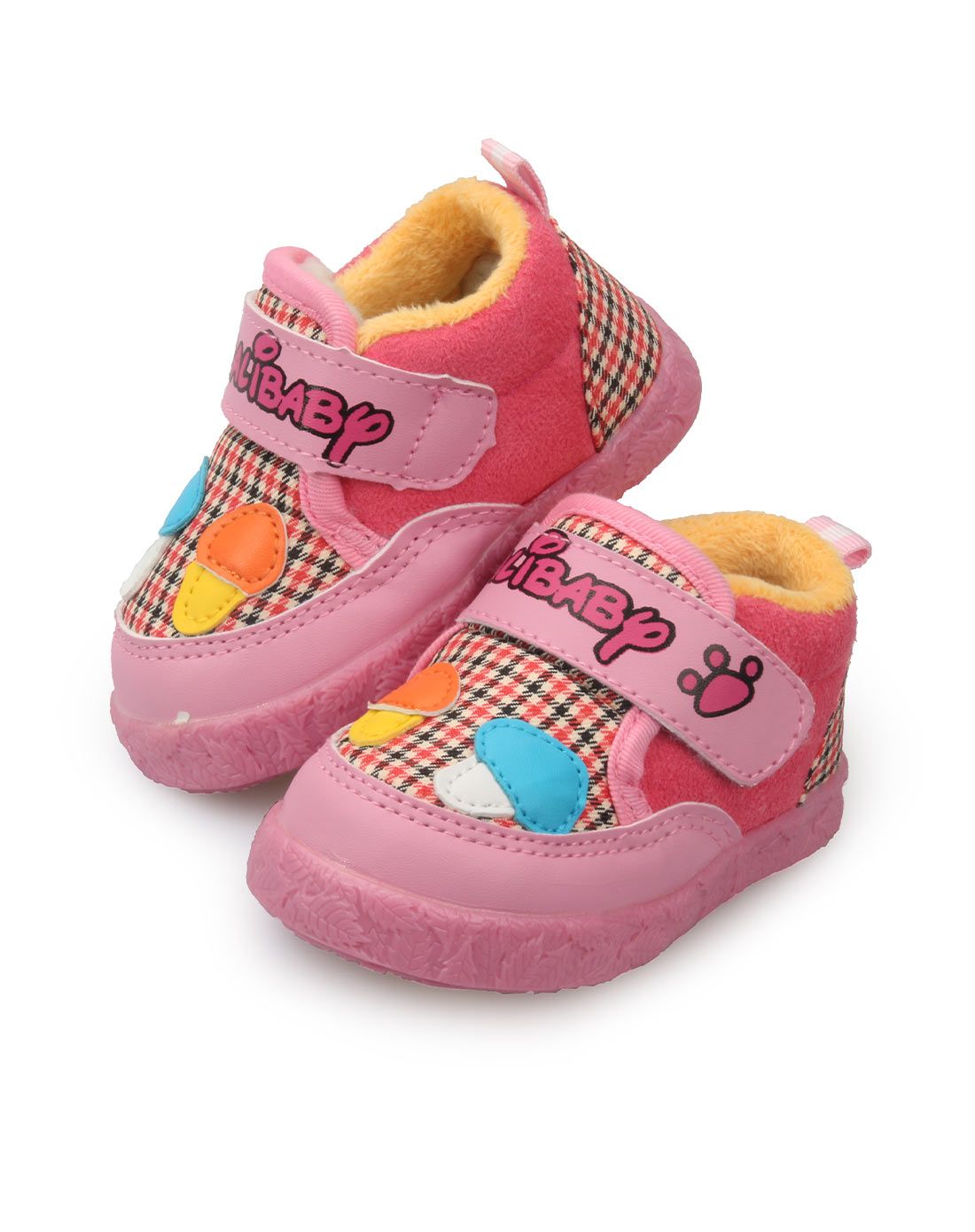 0-2岁粉色卡通蘑菇可爱保暖棉鞋
