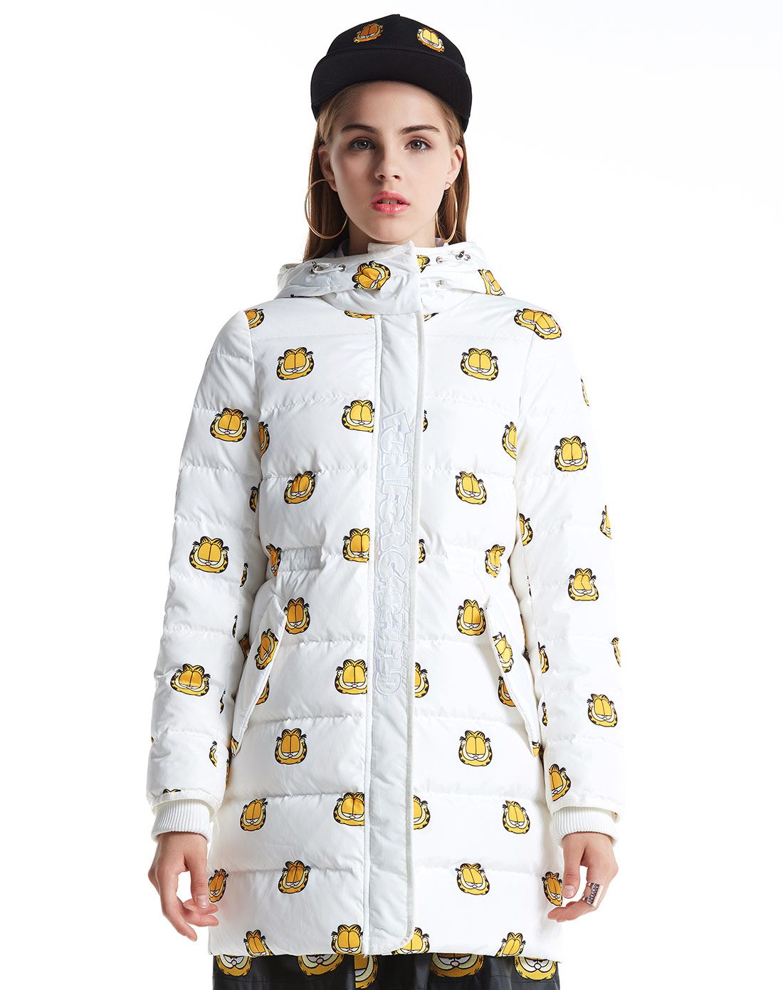 fun 男女潮流服装专场 garfield加菲猫联名系列 女款满印长款保暖羽绒
