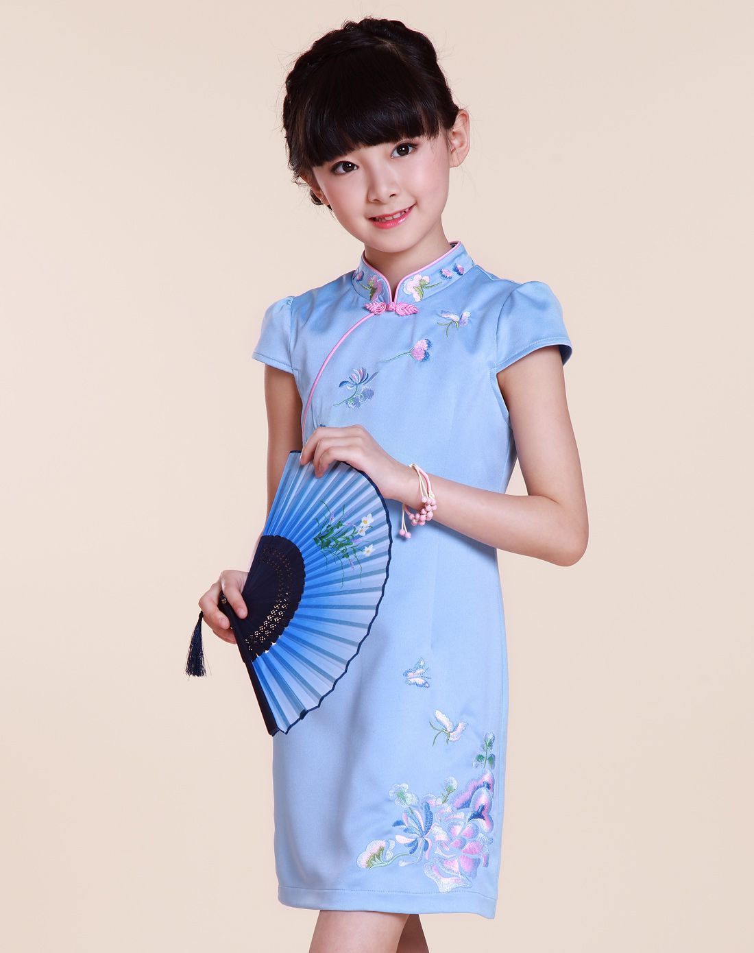 亲子旗袍浅蓝