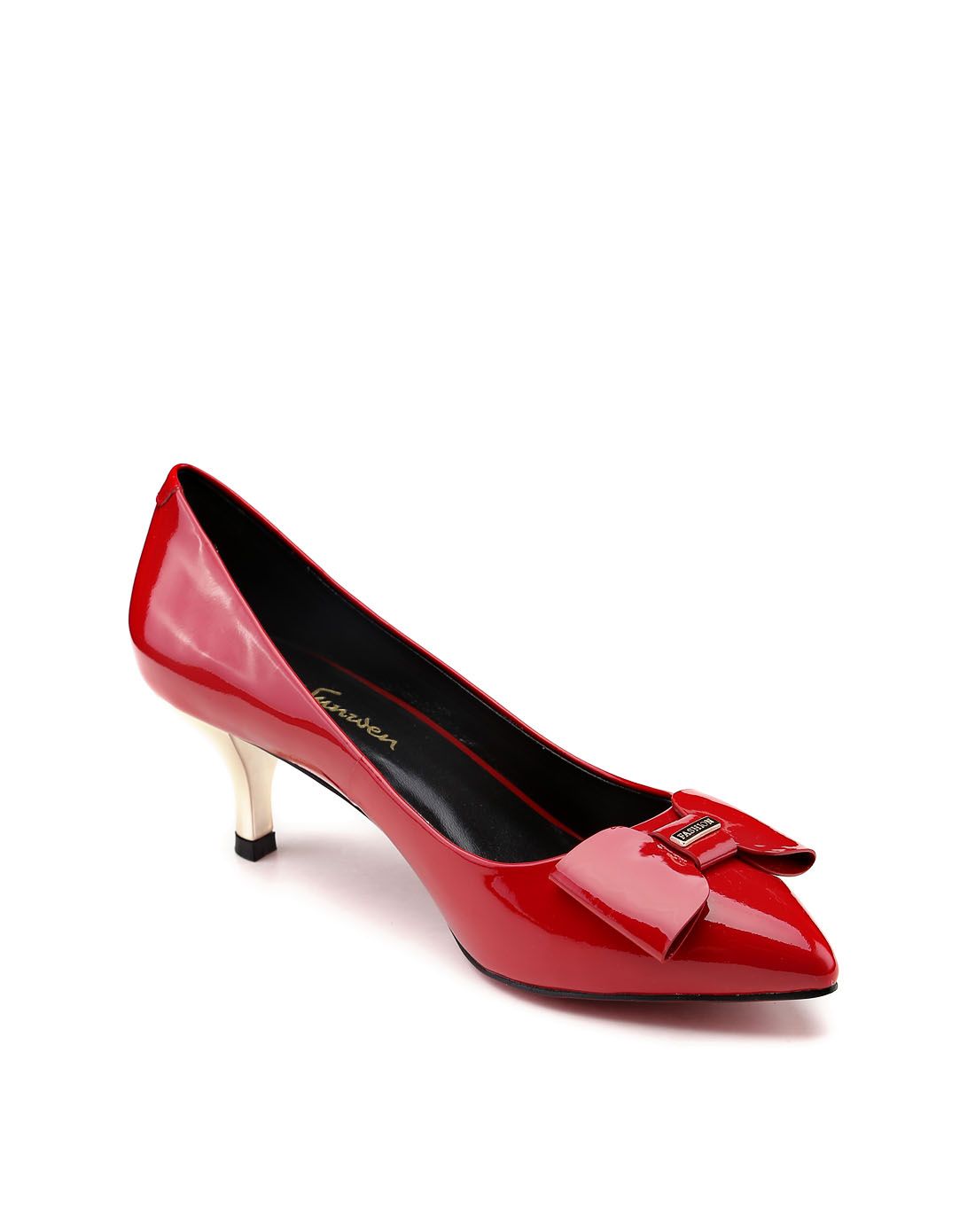 博斯绅威bosssunwen男女鞋女款红色牛皮饰结时尚中跟单鞋5a99012d