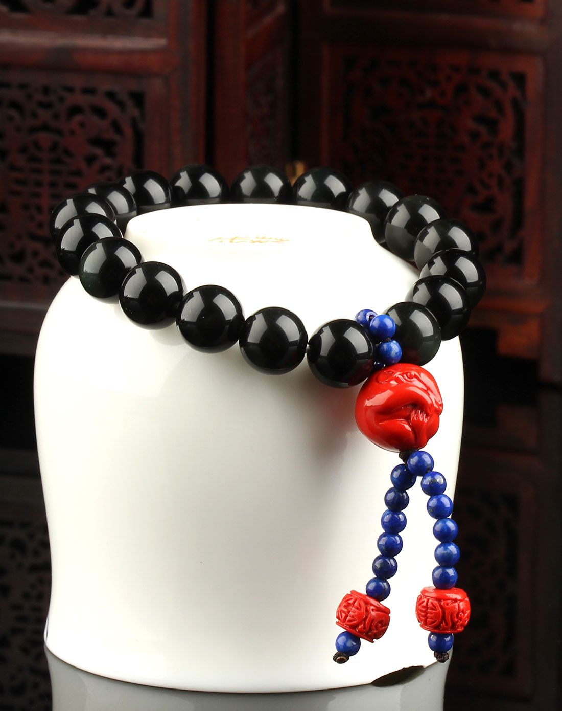 十二生肖黑曜石朱砂手链附证书