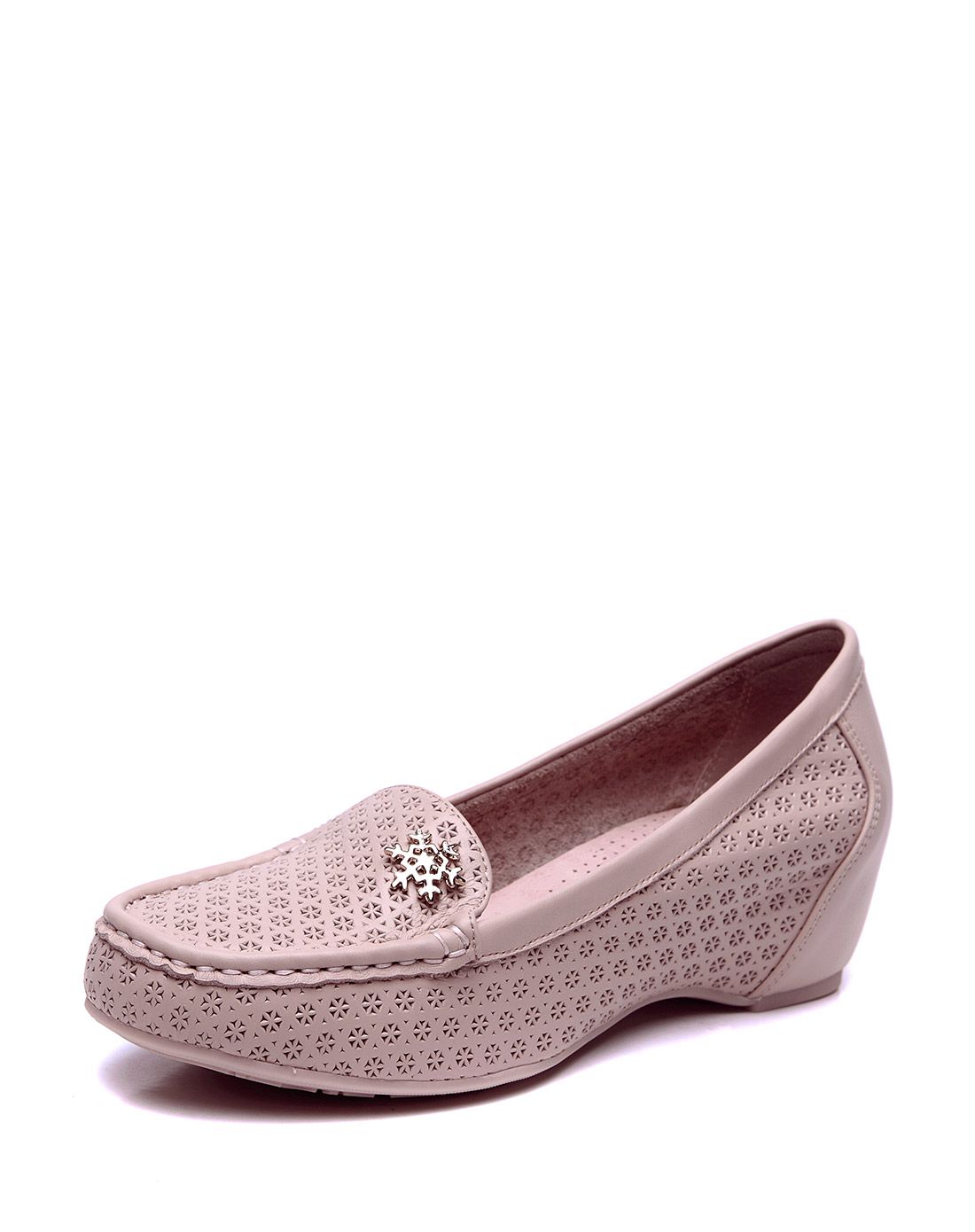 金秋钜惠-意尔康yearcon女鞋专场 时尚粉红牛皮内增高浅口单鞋