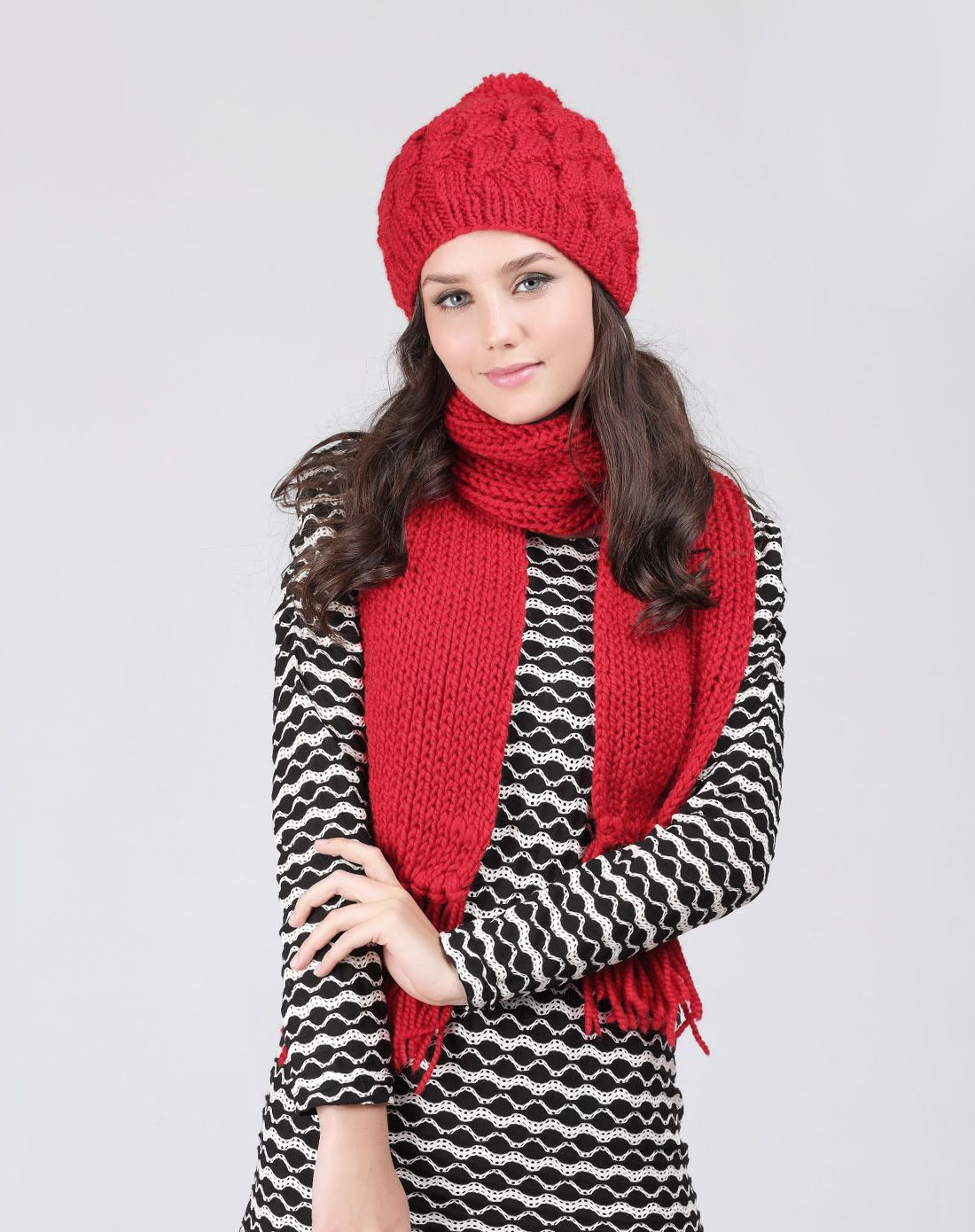 vec 手工编织帽子围巾两件套