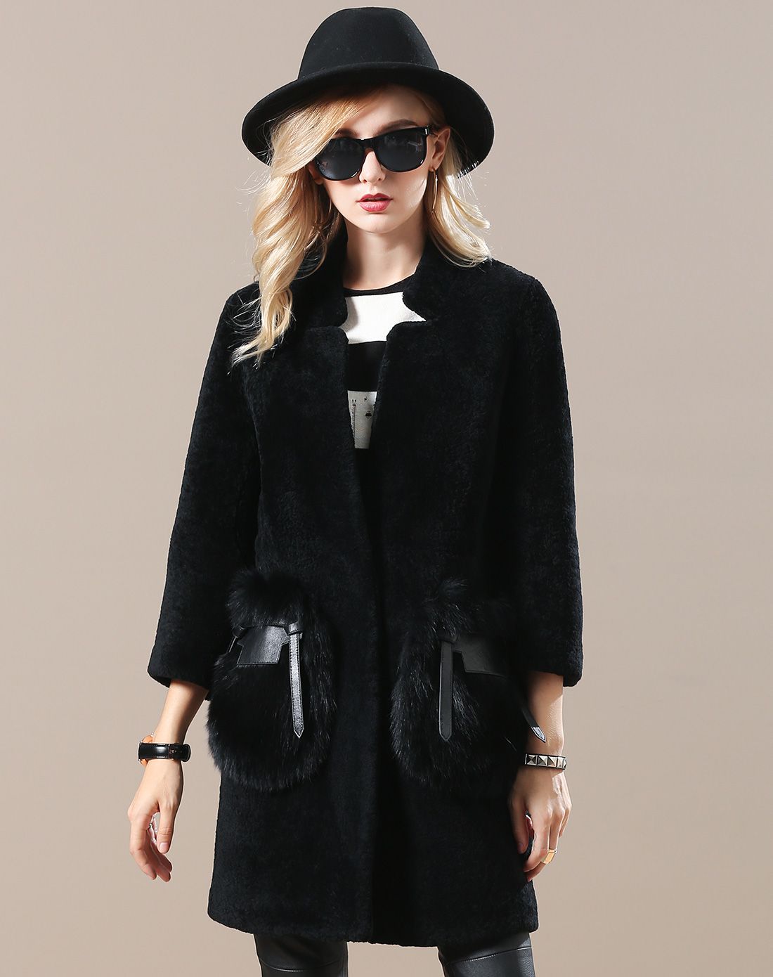 水波纹羊毛皮大衣