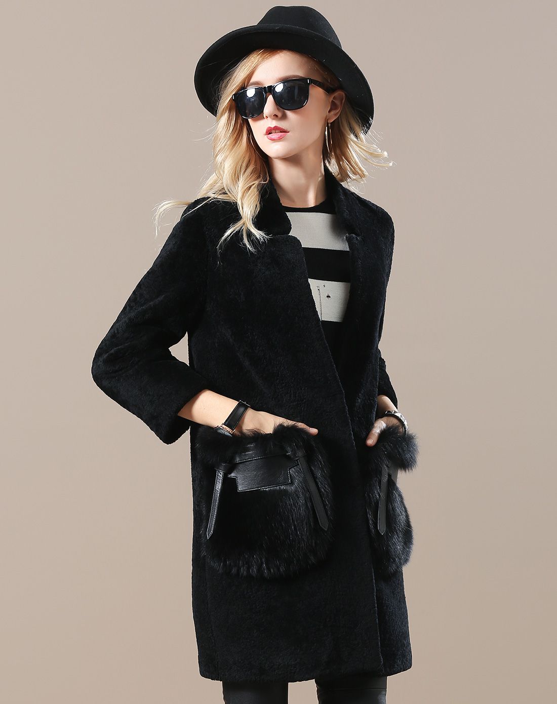 水波纹羊毛皮大衣