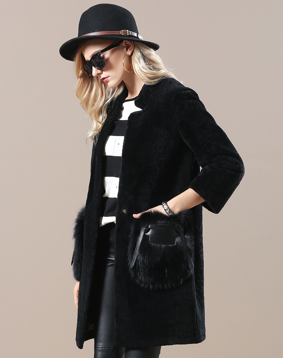 水波纹羊毛皮大衣