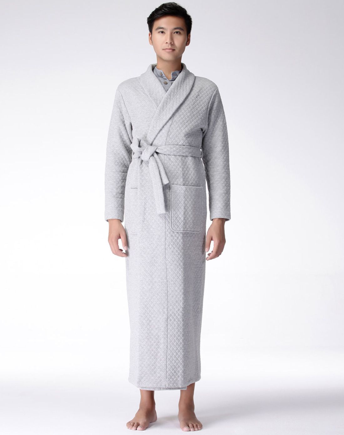精梳棉翻领夹棉保暖男式家居袍