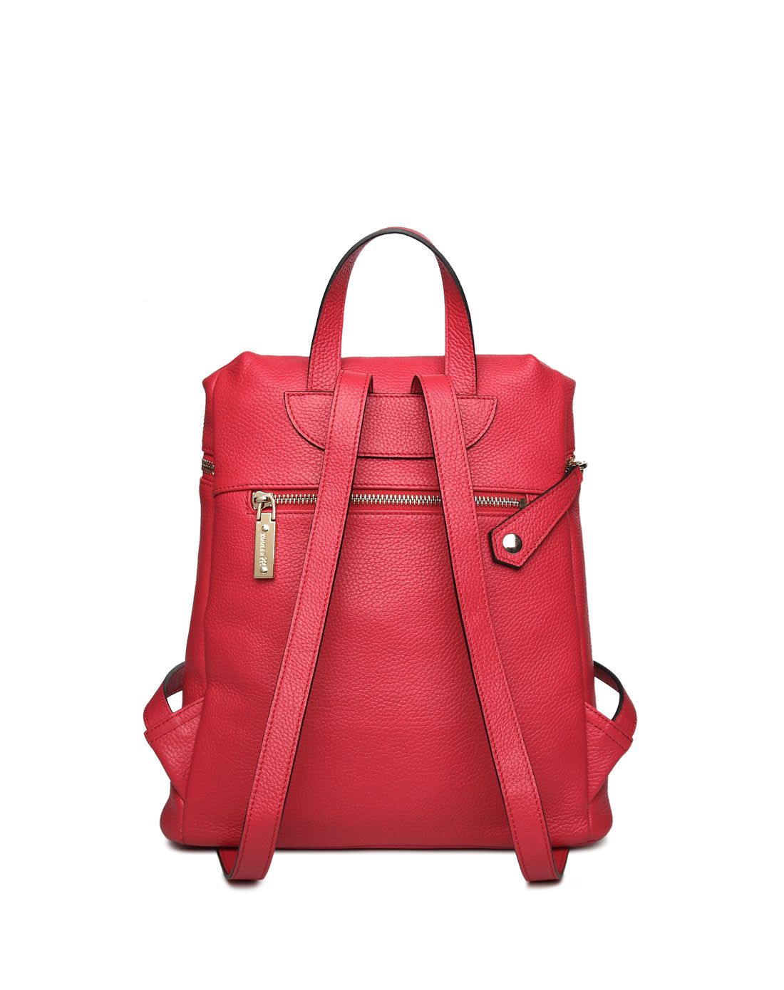 女款红色牛皮革时尚水桶双肩包