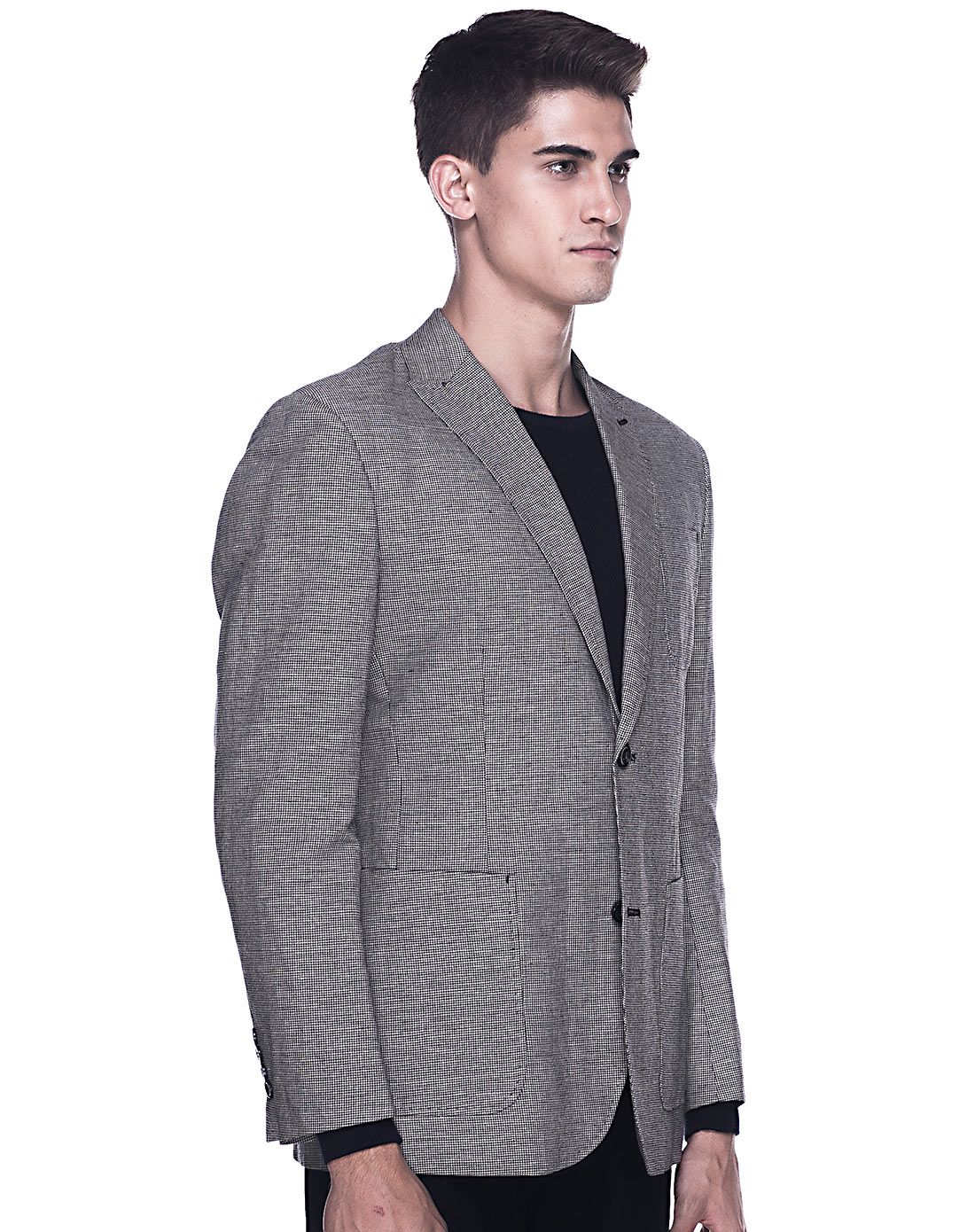 男士千鸟格亚麻休闲西装