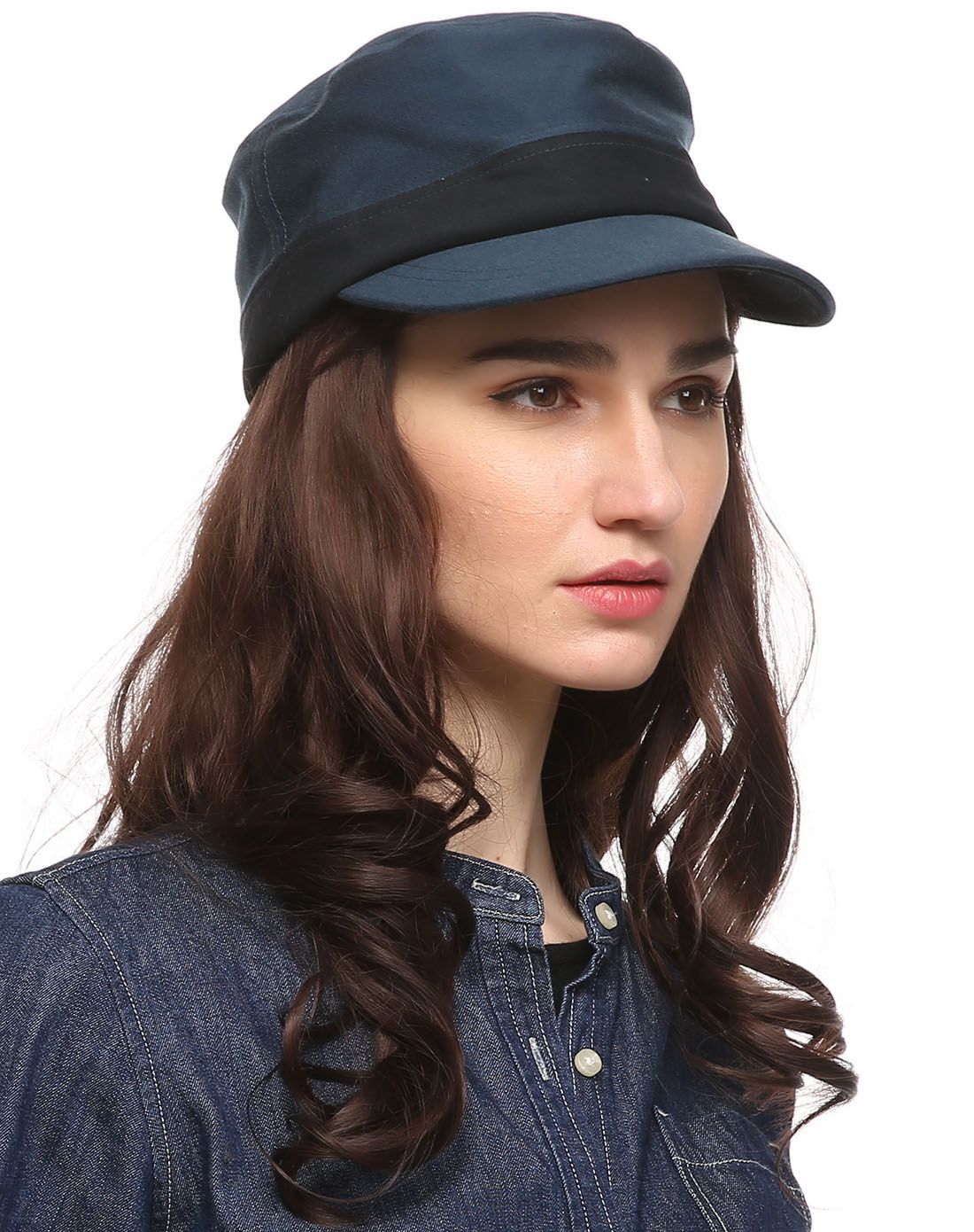 专柜同款15秋冬全棉蓝绿色邮差帽