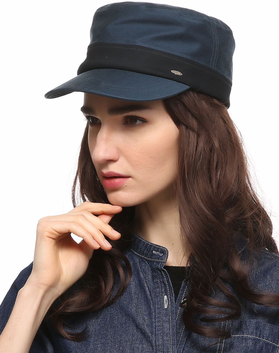 专柜同款15秋冬全棉蓝绿色邮差帽