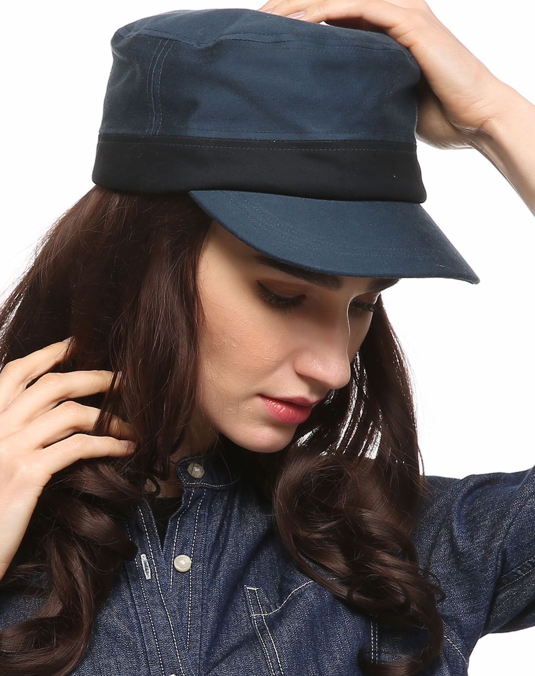 专柜同款15秋冬全棉蓝绿色邮差帽