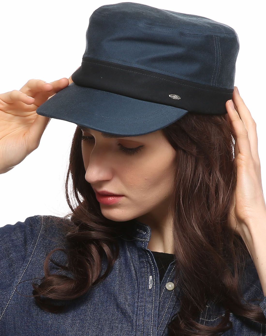 专柜同款15秋冬全棉蓝绿色邮差帽