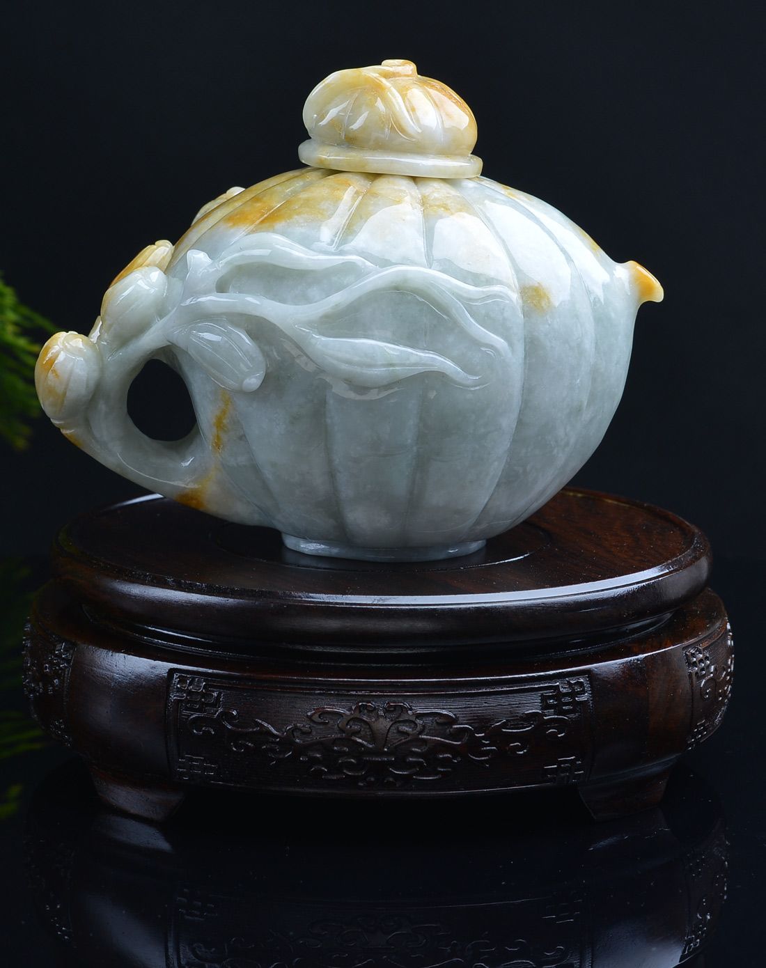 天然翡翠南瓜茶壶摆件