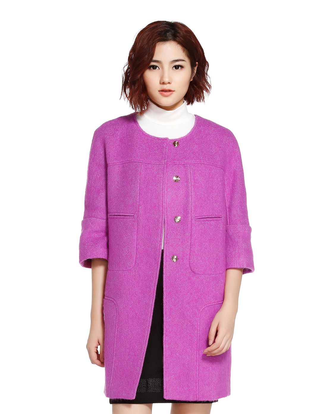浅紫红色淑女百搭中长款外套