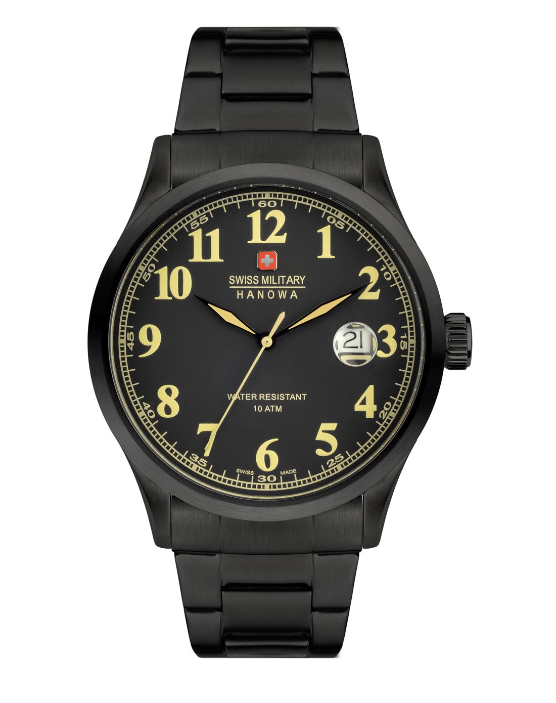 hanowa 黑钢色表壳数字刻度显示男士石英腕表