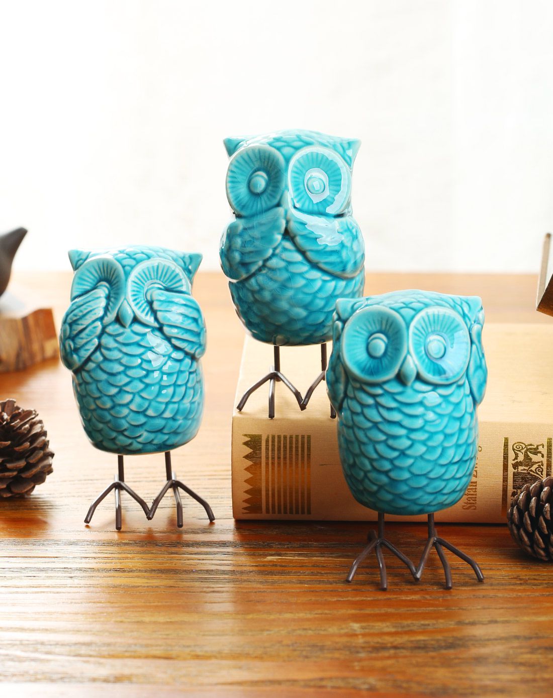 家装出口款高品裂纹釉陶瓷猫头鹰摆件(多款可选)