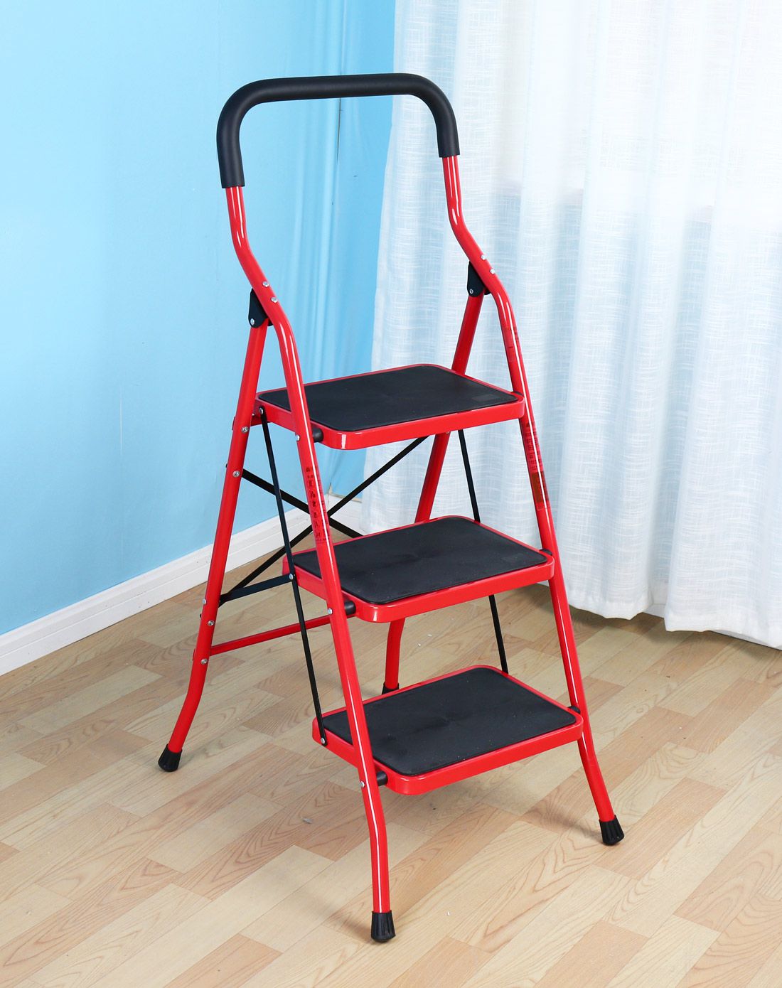 宝优妮宽踏步折叠三层家用梯8649