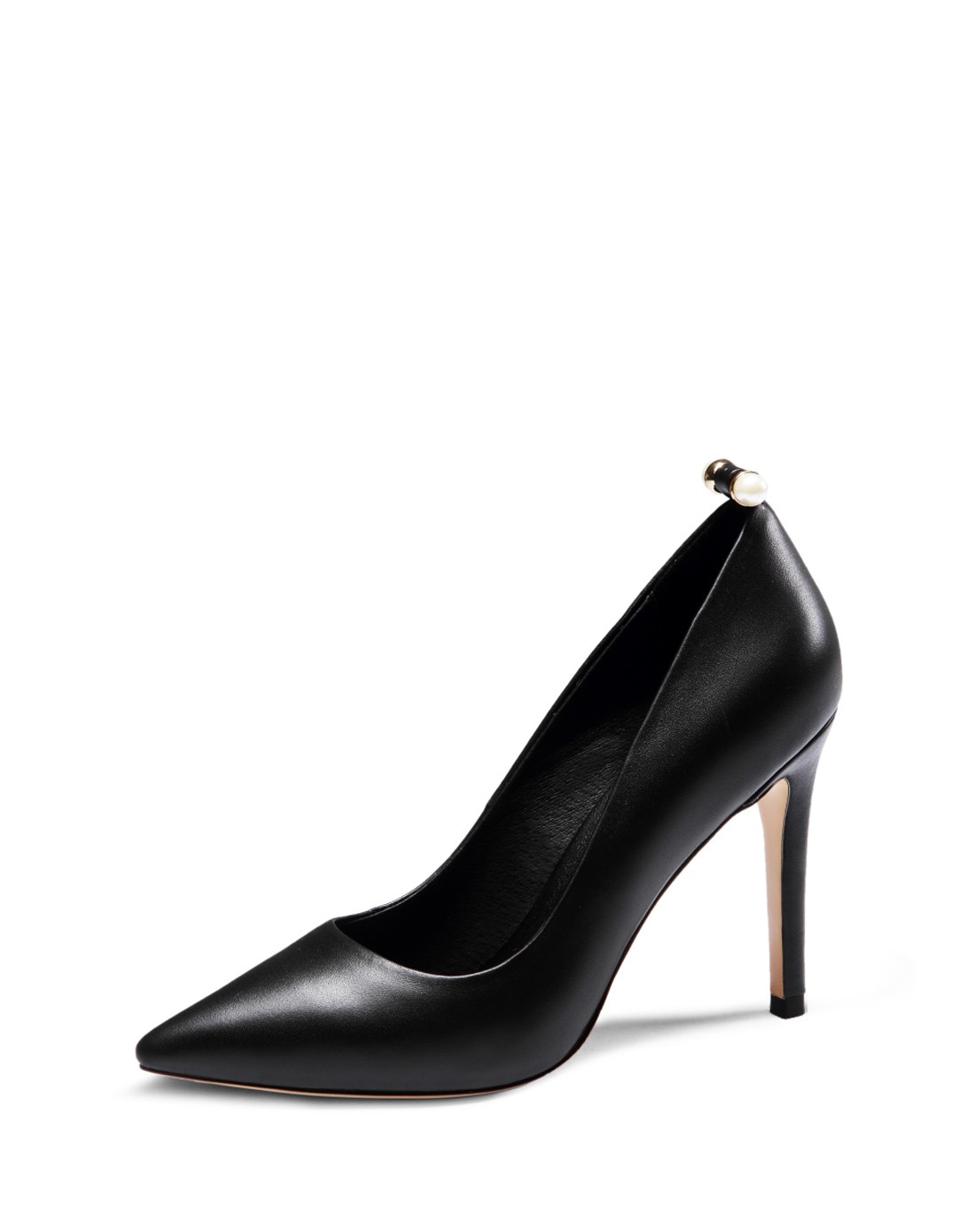 黑色-尖头牛皮时尚细高跟单鞋