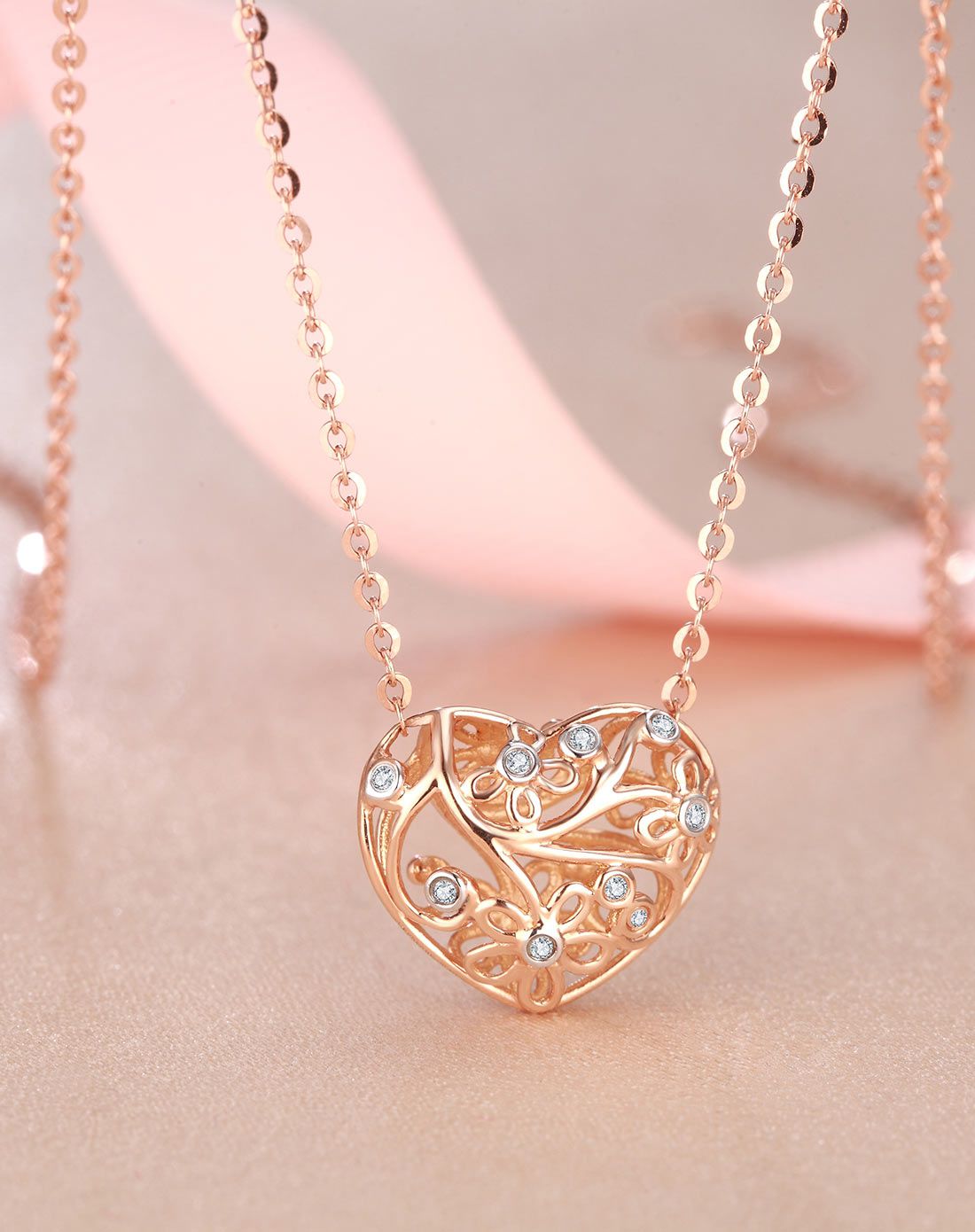 珂兰钻石珠宝专场珂兰 轻奢18k玫瑰金色钻石项链花香kl0426116_唯品会