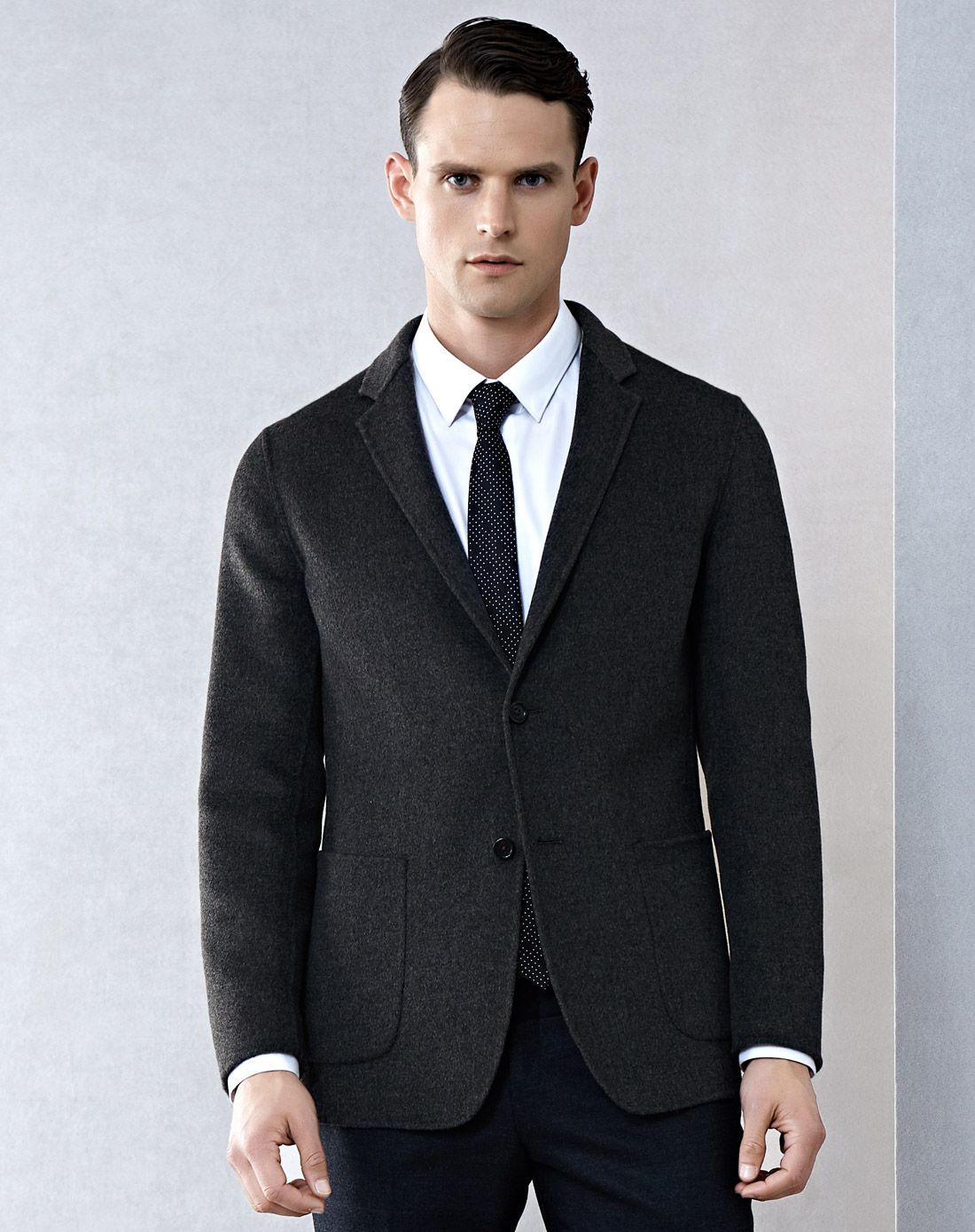 蓝标标准版型深灰色双面呢短款西服