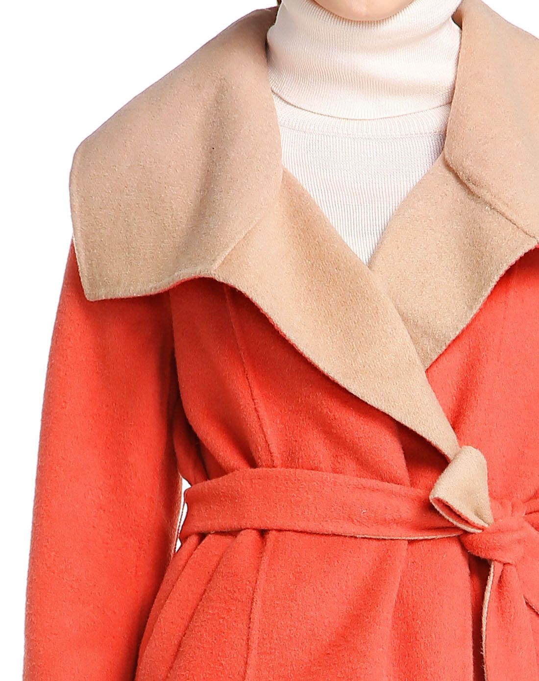 浅桔红色时尚气质长袖大衣