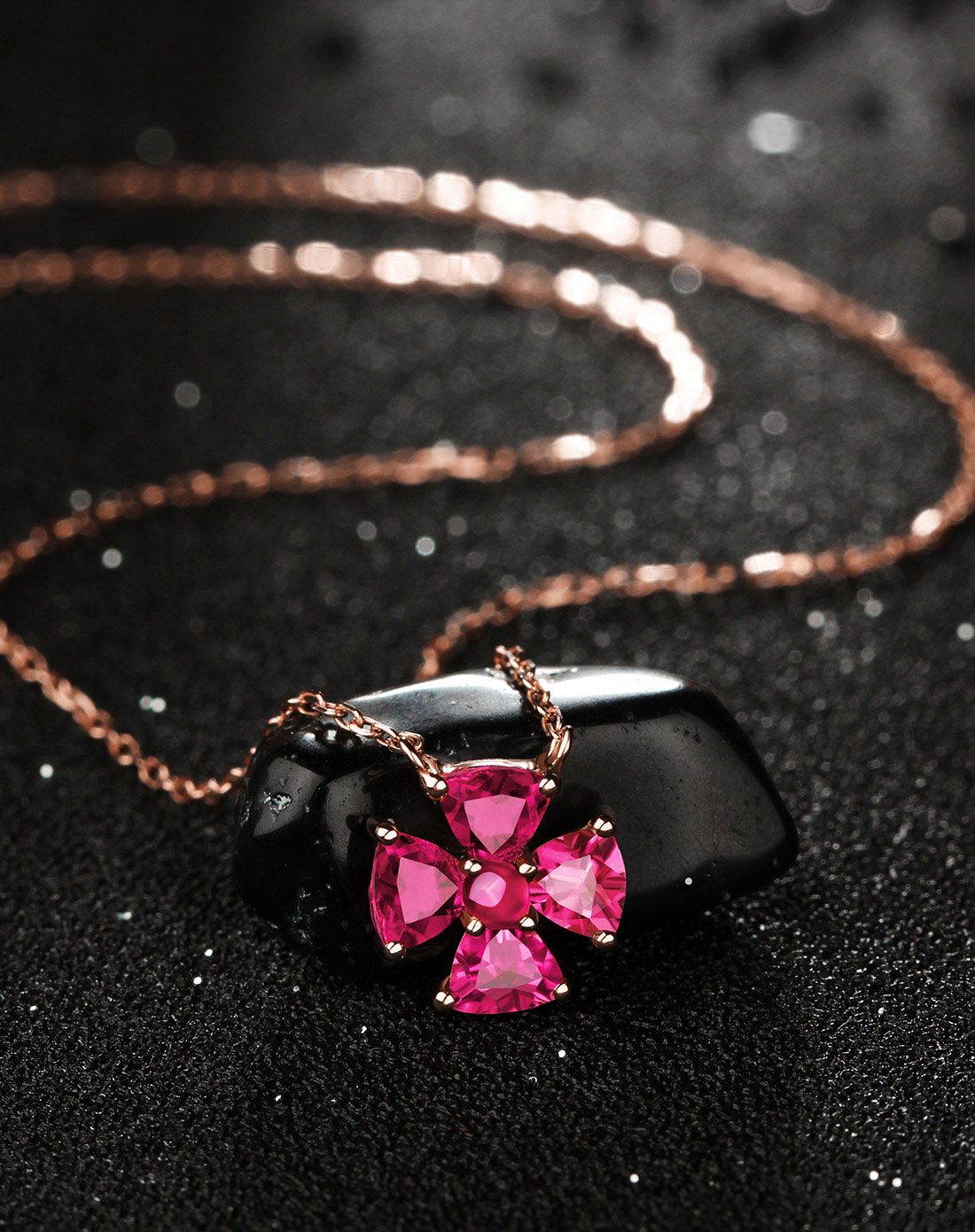 新品18k玫瑰金红碧玺套链