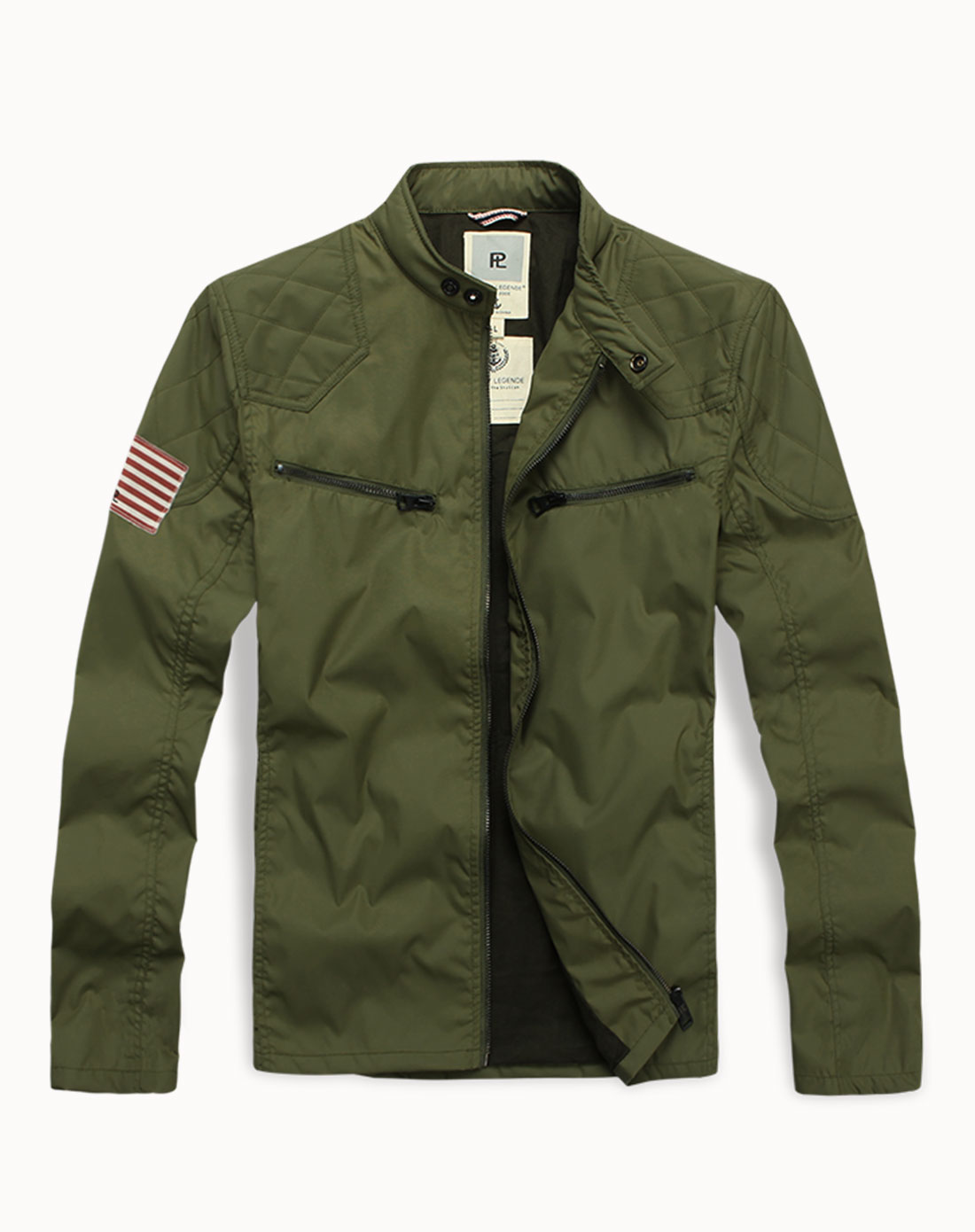 布衣传说男装专场 军绿色机车版立领修身夹克