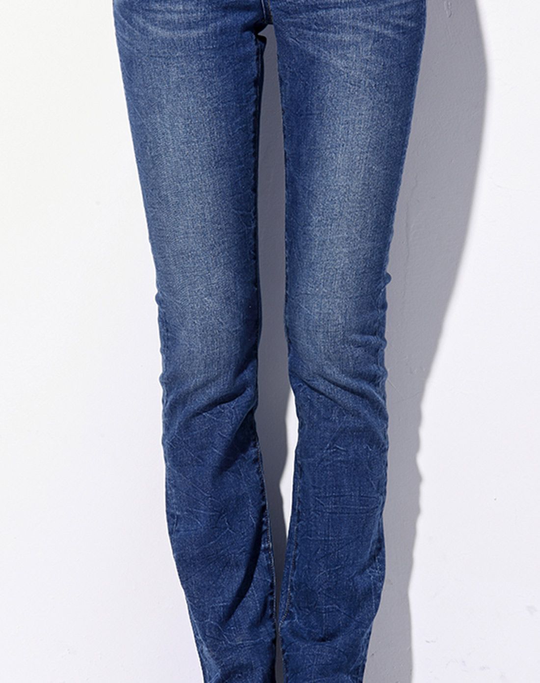 407裤型深蓝色直筒小脚低腰牛仔长裤