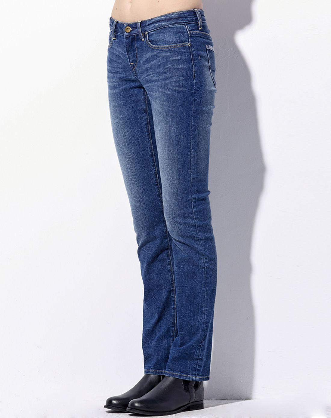 407裤型深蓝色直筒小脚低腰牛仔长裤