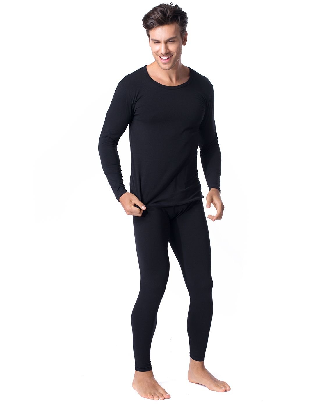 浪莎男士保暖内衣专场男款黑色莫代尔舒适贴身内穿基础内衣套装z64