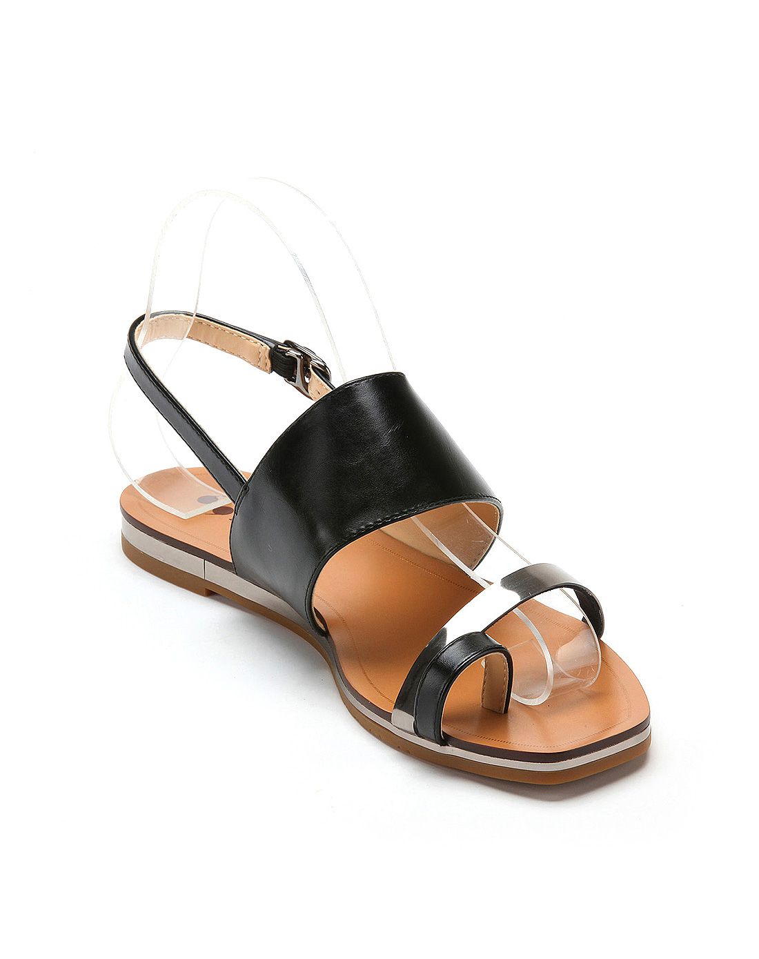 黑色/银灰色pu人造革职业凉鞋