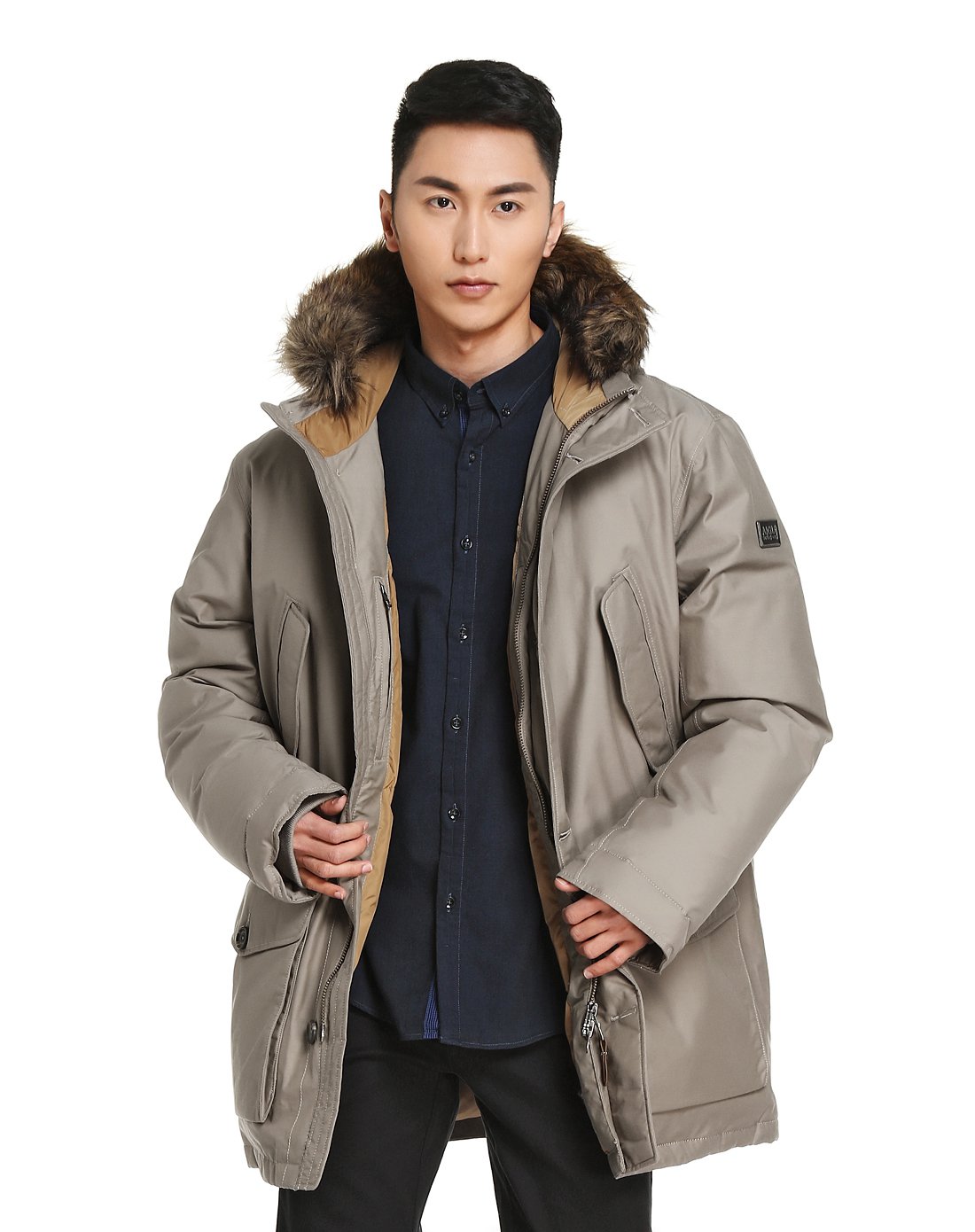 aigle防风保暖 男款户外羽绒服 连帽长袖e1468_唯品会