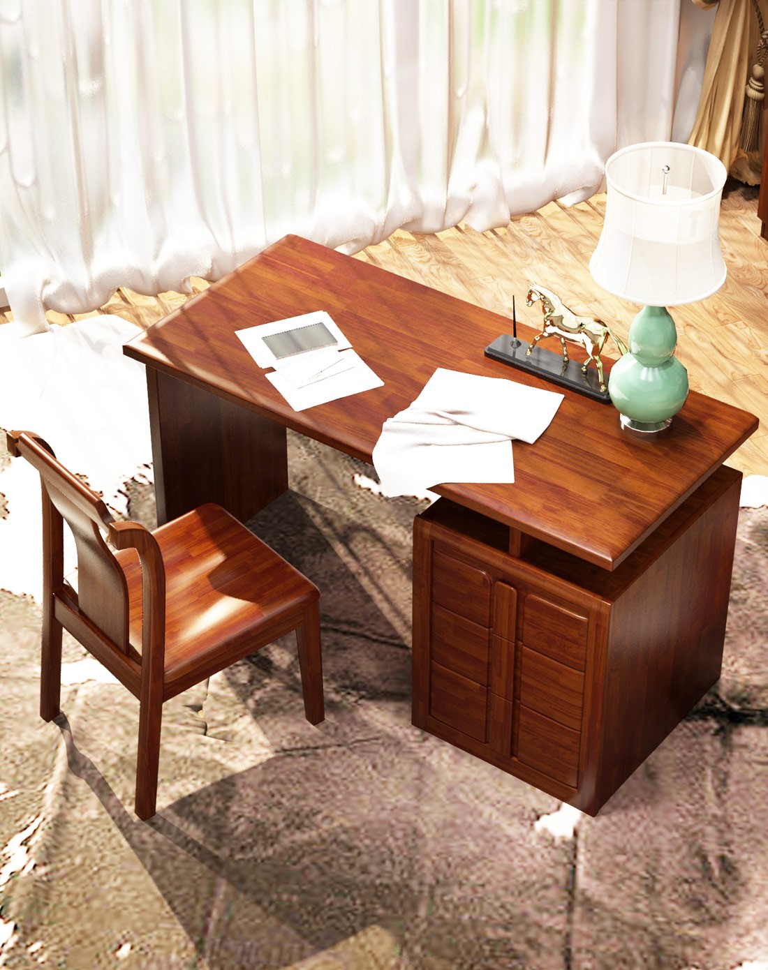 华日家具专场直发货华日家居胡桃楸木实木书桌/电脑桌dsc000565_唯品